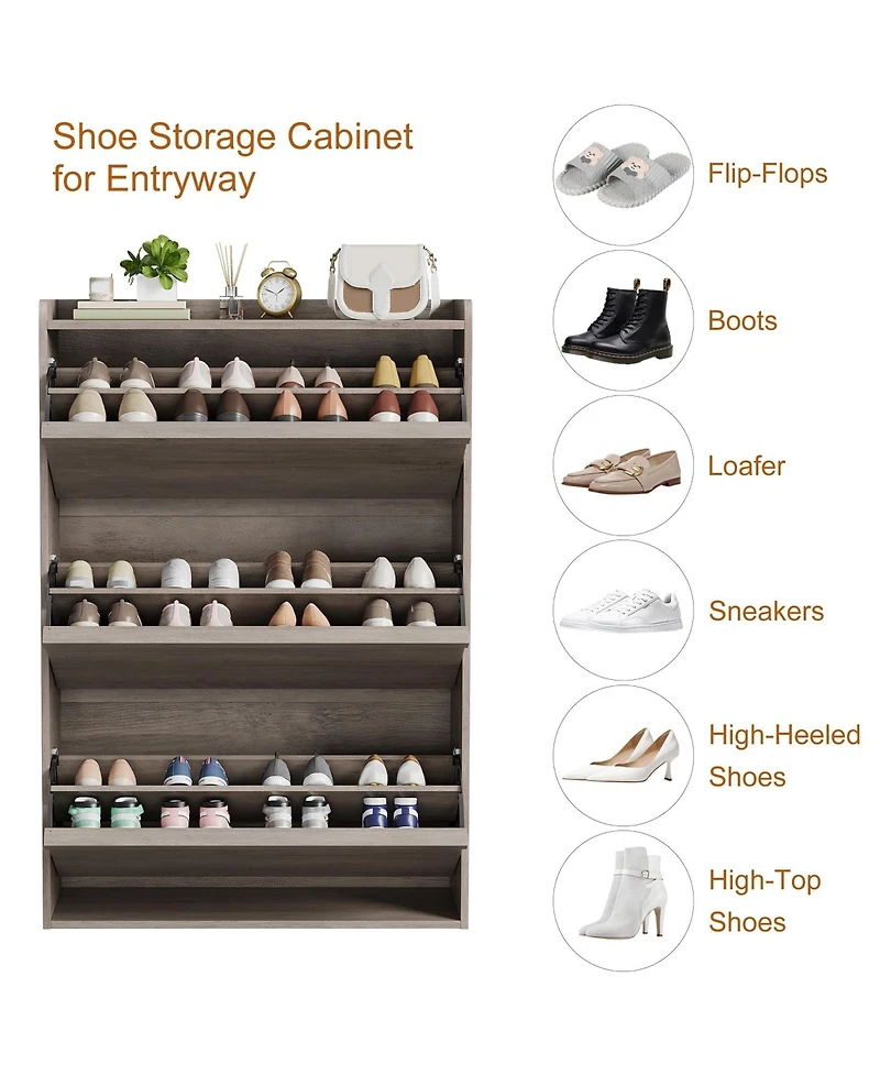 homfan Shoe Cabinet with 3 Flip Drawers - Hidden Wood Storage for Entryway Hallway Living Room