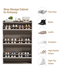 homfan Shoe Cabinet with 3 Flip Drawers - Hidden Wood Storage for Entryway Hallway Living Room