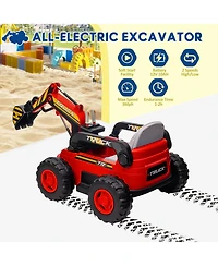 homfan Kids Electric Excavator Ride-On with Working Arm, 4WD & Remote Control, Ages 3+