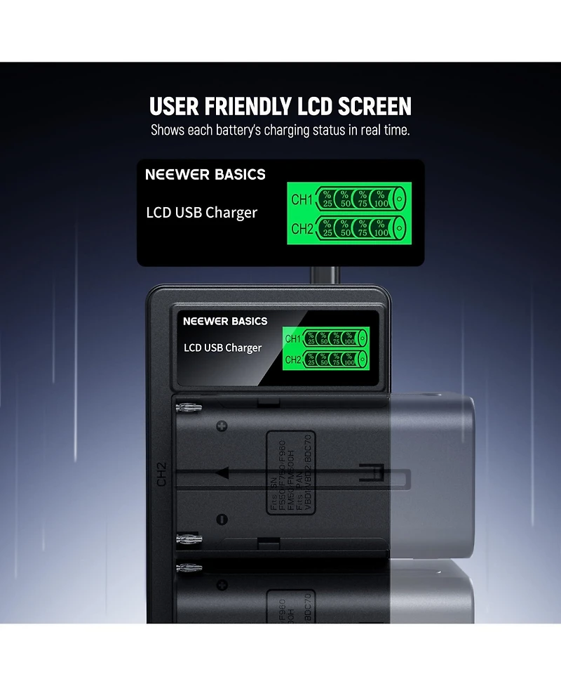 Neewer Nw-F970B 7800mAh Usb-c Battery and Charger Set Compatible with Sony Np-f-Series