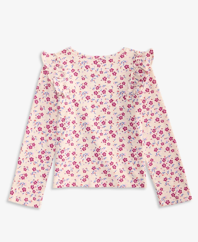 Epic Threads Toddler Girls' 2T-5T Floral-Print Long-Sleeve Ruffled Cotton-Blend Shirt, Macy's Exclusive