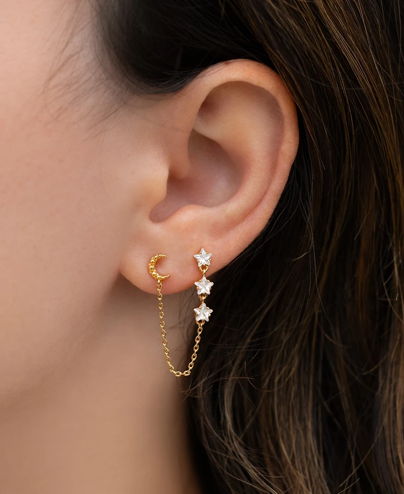 Girls Crew Crystal Lunar Link Double Stud Earrings