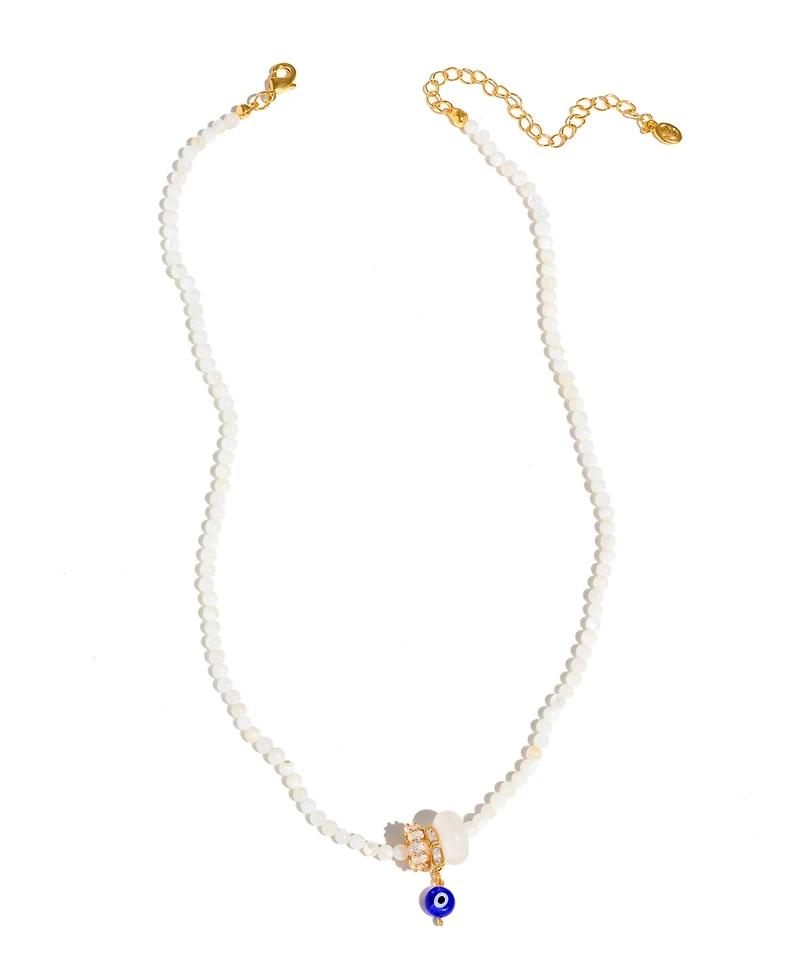 Girls Crew Crystal Evil Eye Charm Beaded Necklace