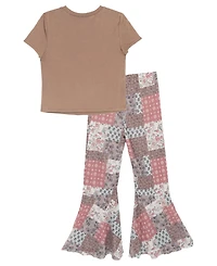 Tween Diva Girls' 7-12 Acid Wash Graphic T-Shirt and Patchwork Print Pants, 2-Piece Set