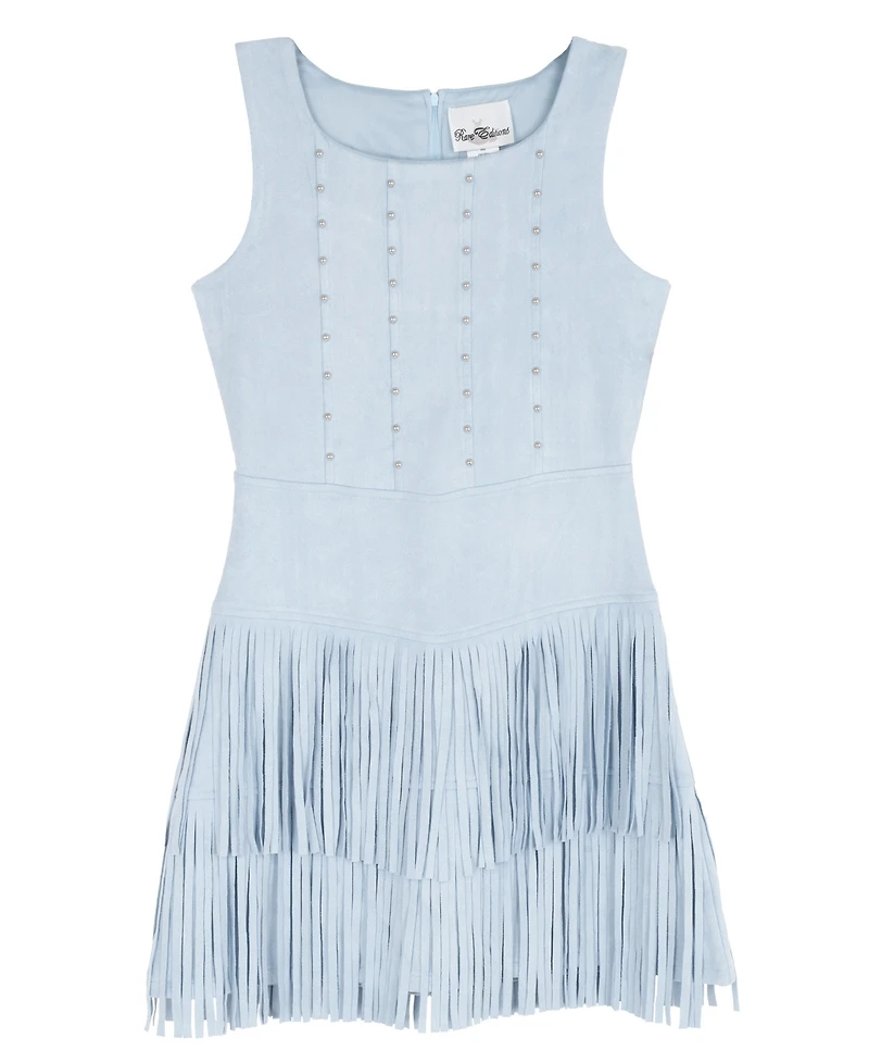 Rare Editions Girls' 7-16 Studded Mock Corset Fringe 2-Tiered Dress