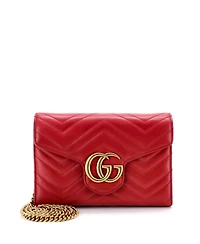 Pre-Owned Gucci Mini Gg Marmont Chain Wallet Matelasse Leather