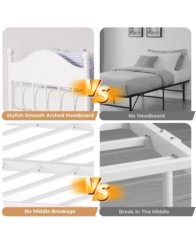 homfan Daybed with Pop-Up Trundle, Metal Sofa Bed Frame with Headboard, Locking Casters, Steel Slats, No Box Spring Needed