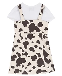 Rare Editions Girls' 2T-6X Cow Print Twill Jumper and T-Shirt, 2-Piece Set