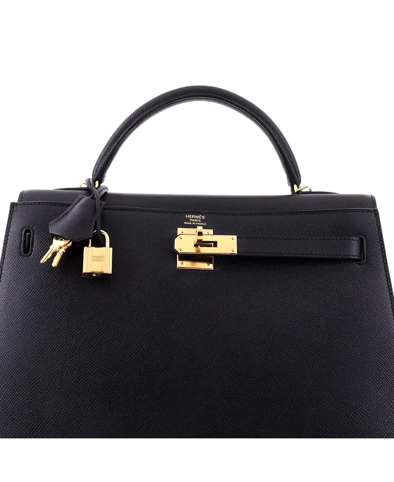 Pre-Owned HERMES Kelly 32 Handbag Black Epsom with Gold Hardware