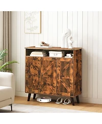 Slickblue Wooden Shoe Cabinet for Entryway with 3 Door Storage