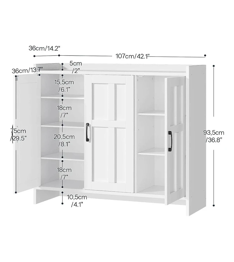 Slickblue 3-Door Wooden Shoe Storage Cabinet 42.1" for Entryway