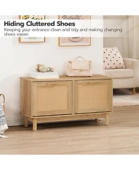 Slickblue Shoe Storage Bench Rattan Design with Flip-Top Drawers