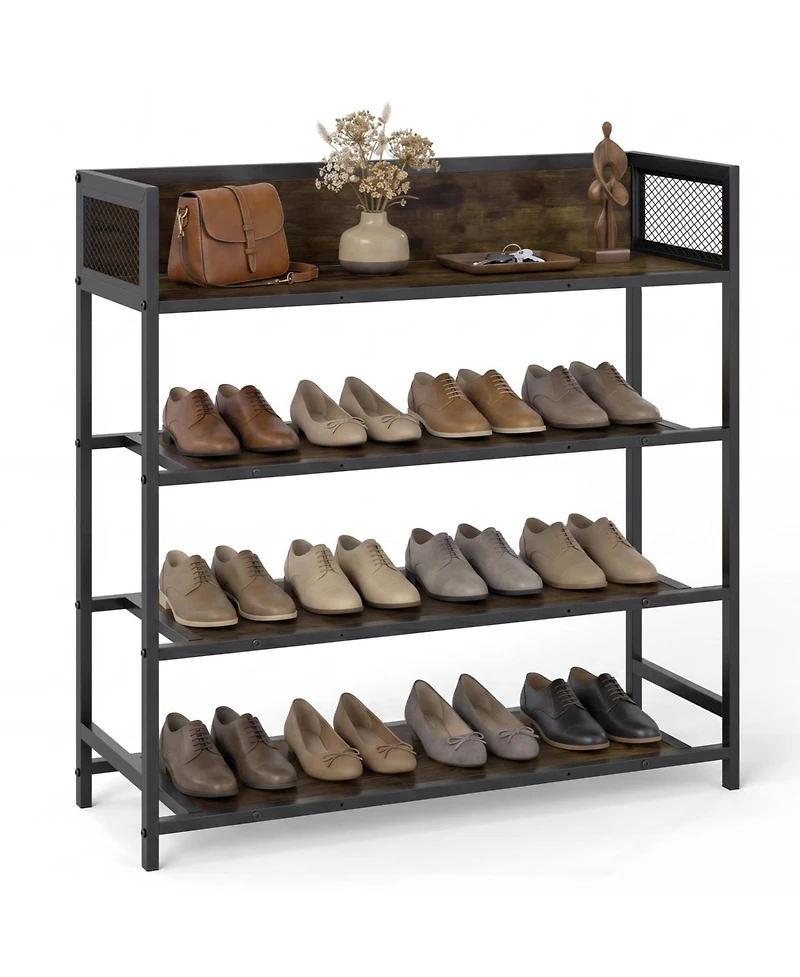 Slickblue 4-Tier Shoe Organizer Shelf with Metal Frame for Bedroom or Hallway