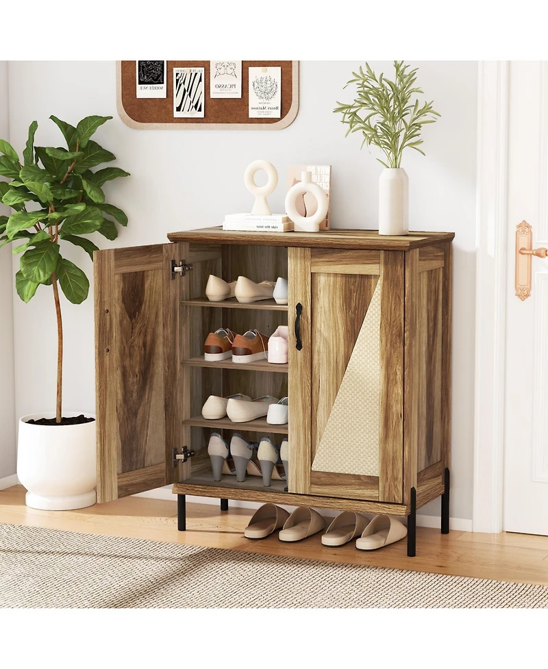 Slickblue Farmhouse Shoe Cabinet 5-Tier with Woven Rattan Doors