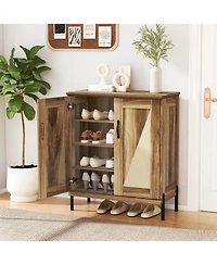 Slickblue Farmhouse Shoe Cabinet 5-Tier with Woven Rattan Doors