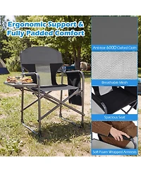 Gymax Folding Camping Chair Oversized Padded Portable Directors Chair with Side Table