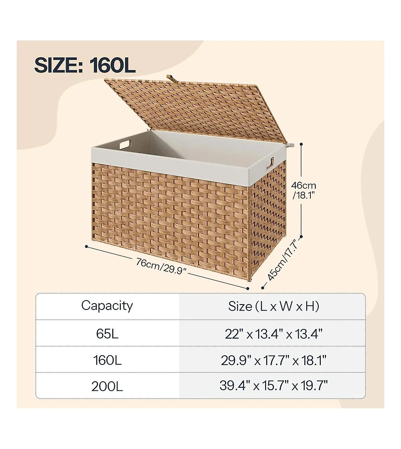 Slickblue Large 42.3 Gallon Storage Basket with Lid and Carry Handles