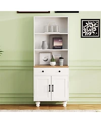 Flynama Farmhouse Pantry Cabinet with Drawer and Adjustable Shelves