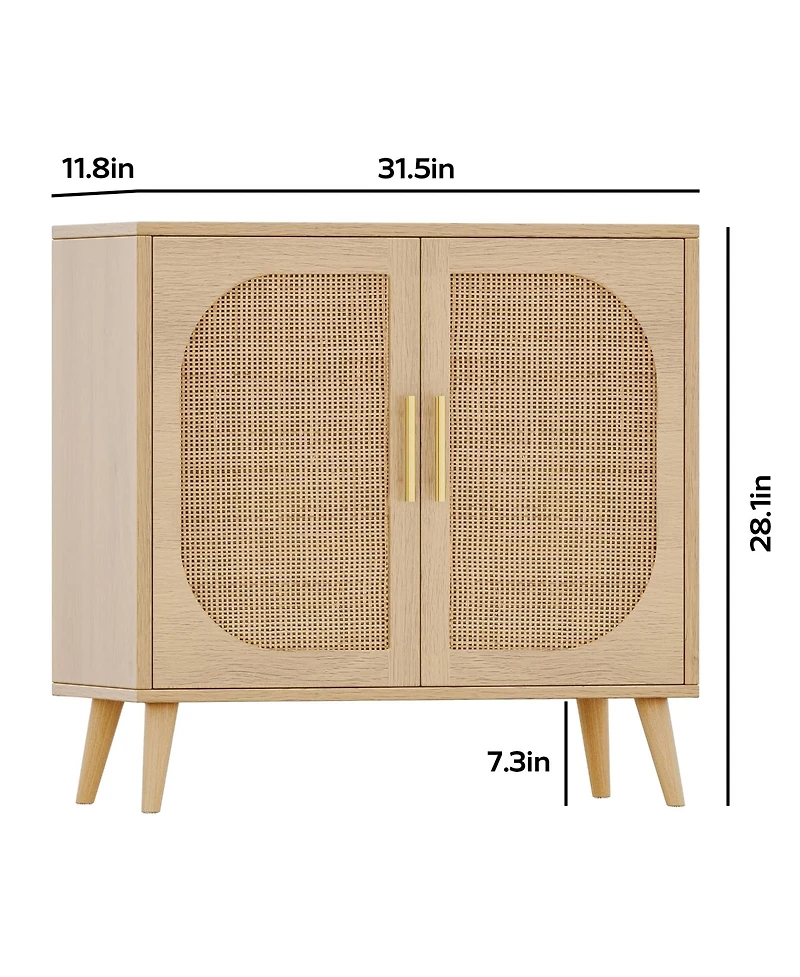 Flynama Farmhouse Buffet Cabinet with Rattan Doors Solid Wood Feet 4 Compartment Storage Cabinet