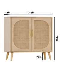 Flynama Farmhouse Buffet Cabinet with Rattan Doors Solid Wood Feet 4 Compartment Storage Cabinet