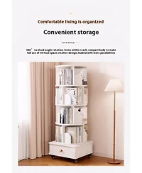 flynama 5-Tier 360 Degree Rotating Wooden Bookshelf with Single Drawer, Space-Saving Corner Home Organizer
