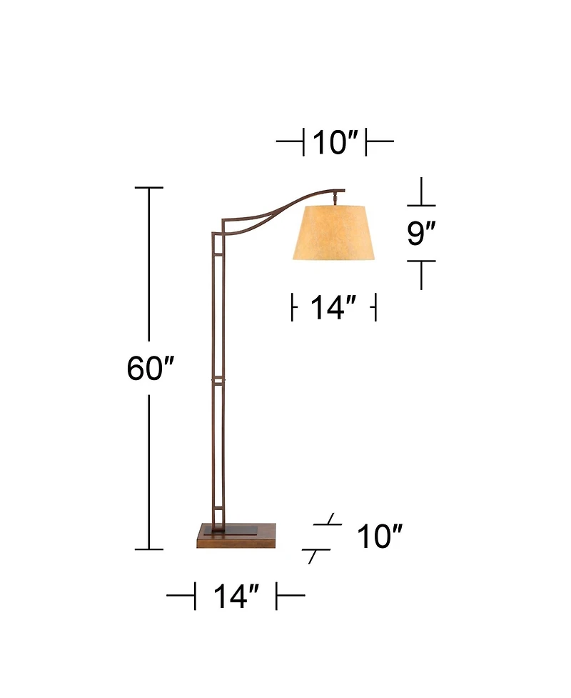 Franklin Iron Works Rustic Farmhouse Arc Floor Lamp with Usb Port 60" Tall Downbridge Faux Leather Empire Shade for Living Room Reading Bedroom