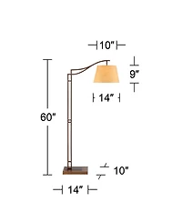 Franklin Iron Works Rustic Farmhouse Arc Floor Lamp with Usb Port 60" Tall Downbridge Faux Leather Empire Shade for Living Room Reading Bedroom