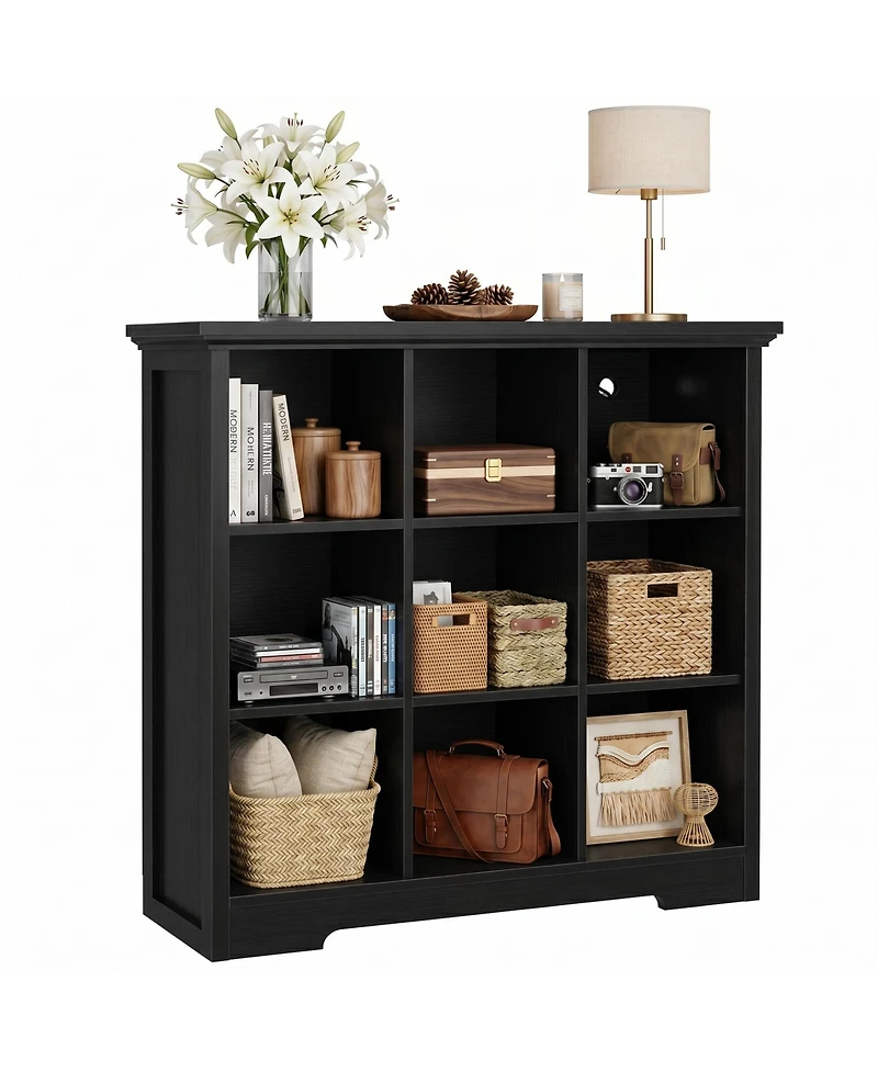 Aheaplus 9 Cube Bookshelf with Charging Station, Floor Cubby Toy Organizer