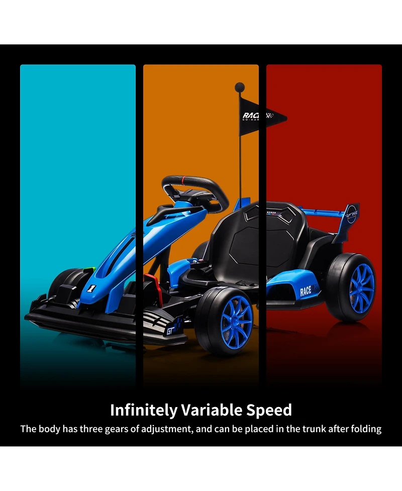 homfan High-Performance 24V Drift Go Kart, Adjustable Seat, Dual 200W Motors, Speeds up to 8.5 Mph, Eva Silent Wheels, Pedals