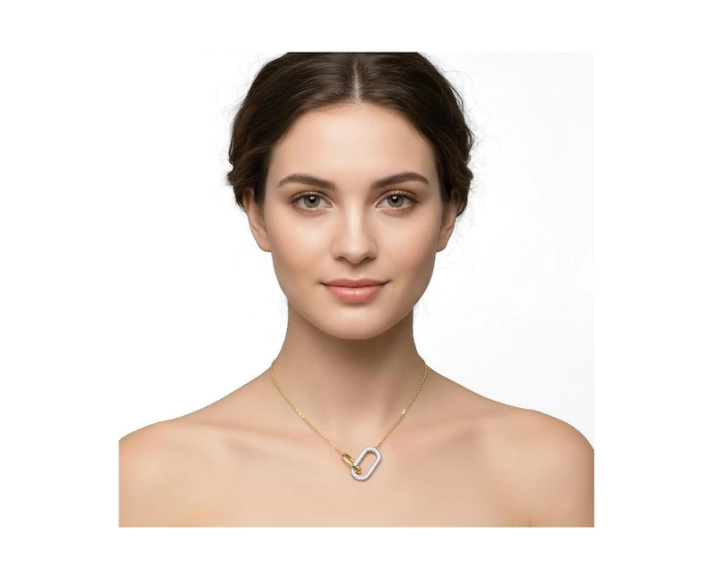 Rachel Glauber Radiant Cz Two-Tone Texture Interlocking Links Necklace