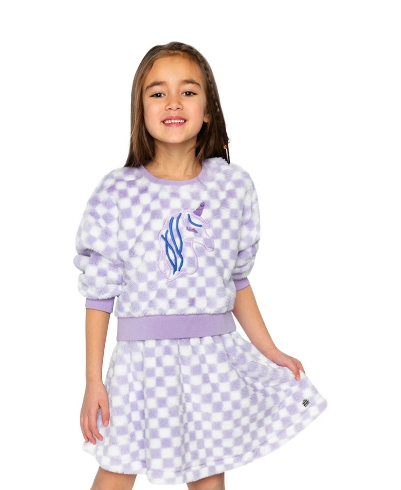 Deux par Deux Little and Big Girl 6-12 Faux Fur Top Lilac and Tiles