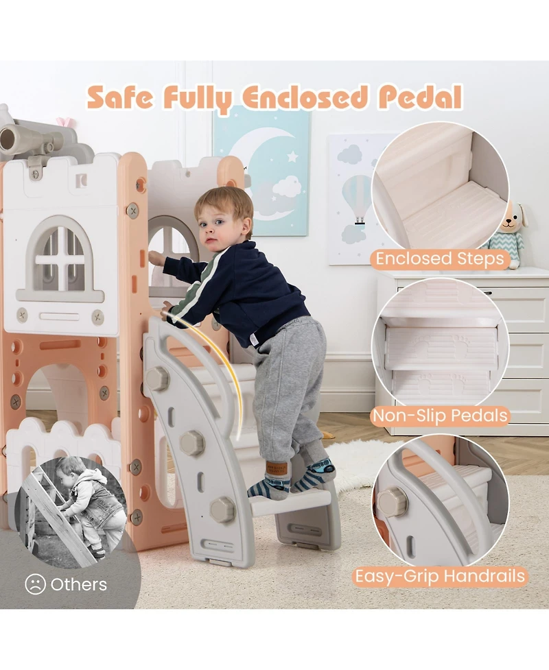 Slickblue Toddler Playground Slide Set with Tunnel Ladder and Hoop