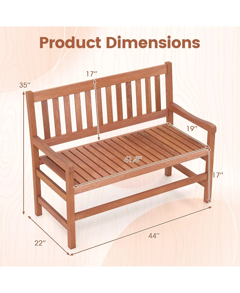 Gymax 44 Inch Outdoor Loveseat Bench 2-Seat Patio Solid Wood Garden Chair with Backrest