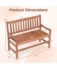 Gymax 44 Inch Outdoor Loveseat Bench 2-Seat Patio Solid Wood Garden Chair with Backrest
