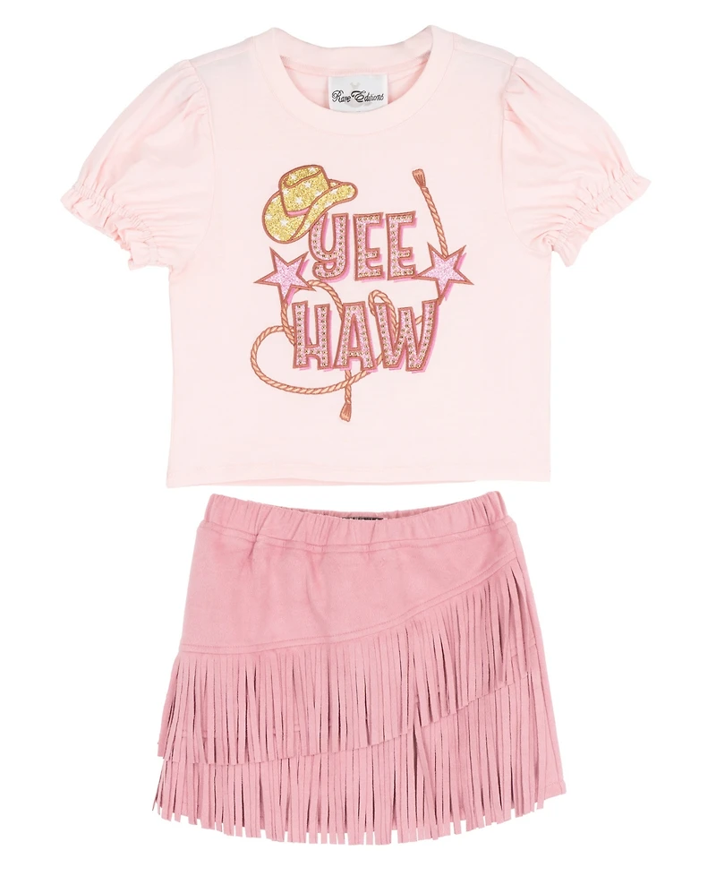 Rare Editions Girls' 2T-6X Knit Top and Suede Fringe Skirt, 2-Piece Set