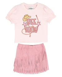 Rare Editions Girls' 2T-6X Knit Top and Suede Fringe Skirt, 2-Piece Set