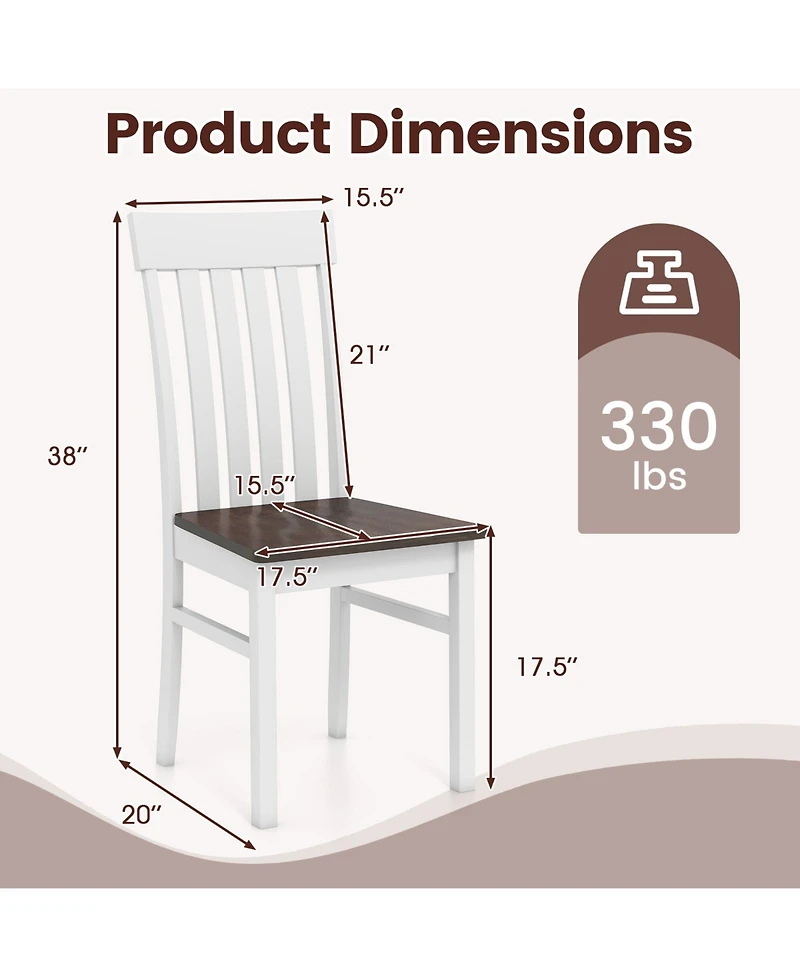 Gymax Dining Chairs Set of 2 Slatted High Backrests Concave Seats Rubber Wood Legs