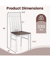 Gymax Dining Chairs Set of 2 Slatted High Backrests Concave Seats Rubber Wood Legs