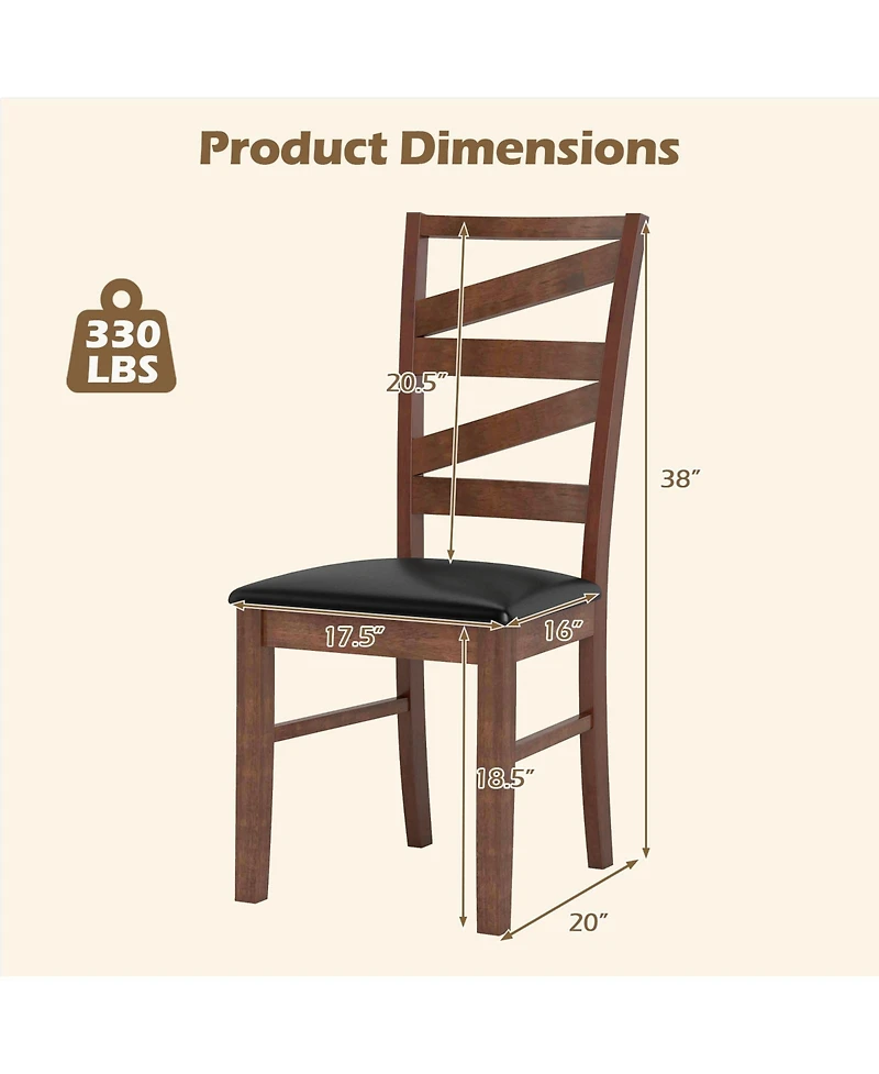 Gymax Dining Chairs Set of 2 Rubber Wood Legs Faux Leather Upholstered Seat Armless