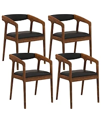 Gymax Set of 4 Accent Chairs Pu Leather Upholstered Armchairs with Cozy Backrest