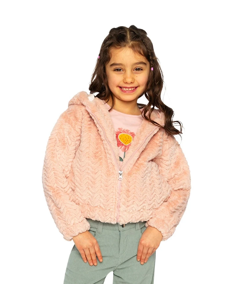 Deux par Deux Toddler Girl (2-5) Faux Fur Hooded Cardigan Pink