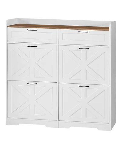 Slickblue Shoe Storage Cabinet Farmhouse Design with Flip-Down Drawers