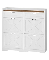 Slickblue Shoe Storage Cabinet Farmhouse Design with Flip-Down Drawers