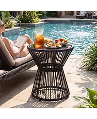 Gymax 2 piece Outdoor Side Table With Led Warm Light Pe Rattan Hourglass-Shaped End Table