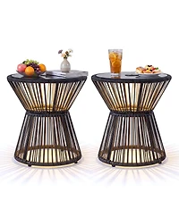 Gymax 2 piece Outdoor Side Table With Led Warm Light Pe Rattan Hourglass-Shaped End Table