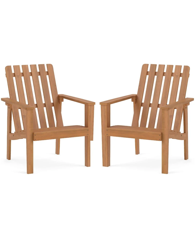 Gymax Adirondack Chairs Set of 2 Acacia Wood Outdoor Patio Chairs with Slatted Backrests