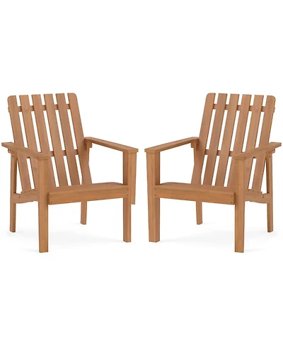 Gymax Adirondack Chairs Set of 2 Acacia Wood Outdoor Patio Chairs with Slatted Backrests