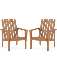 Gymax Adirondack Chairs Set of 2 Acacia Wood Outdoor Patio Chairs with Slatted Backrests