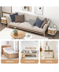 Costway Sliding Door Nightstand Mid-century Modern Storage End Table with Cabinet