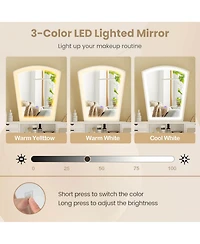 Costway Vanity Desk Set with Lighted Mirror 3-Color Adjustable Led Lights Drawers